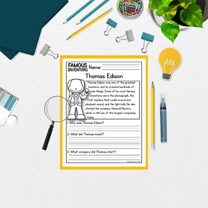Famous Inventors Reading Comprehension Passages + Questions