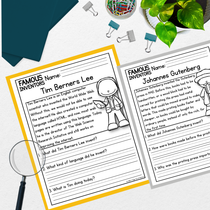 Famous Inventors Reading Comprehension Passages + Questions