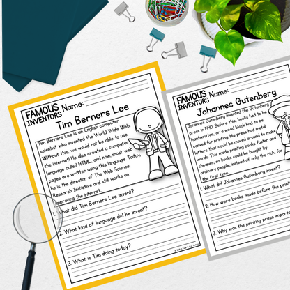 Famous Inventors Reading Comprehension Passages + Questions