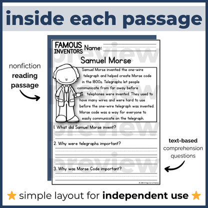 Famous Inventors Reading Comprehension Passages + Questions