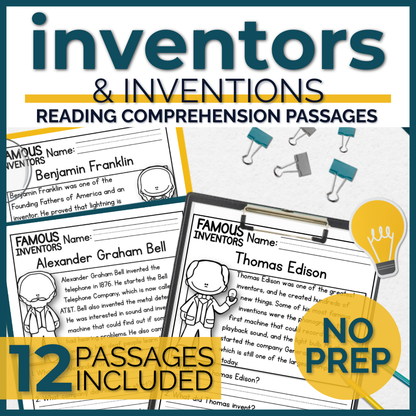 Famous Inventors Reading Comprehension Passages + Questions