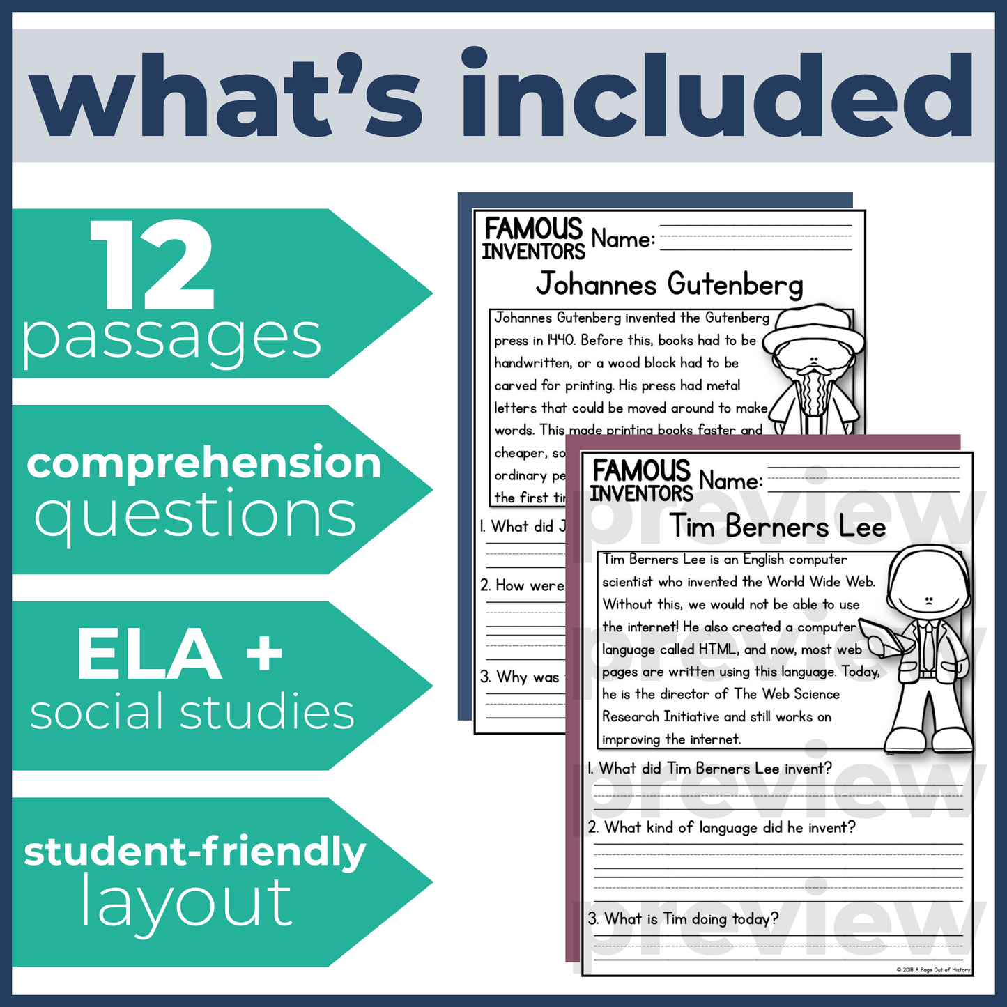 Famous Inventors Reading Comprehension Passages + Questions