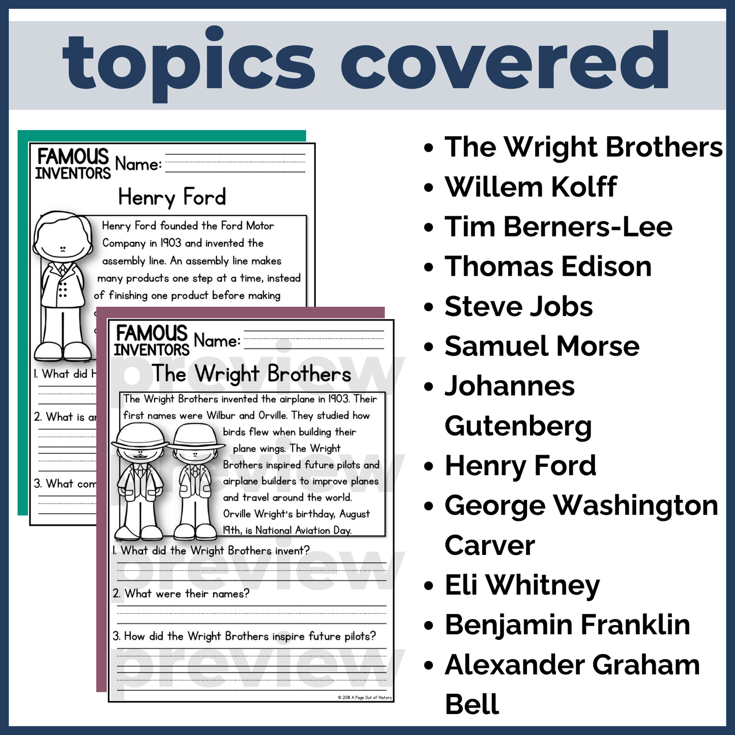 Famous Inventors Reading Comprehension Passages + Questions