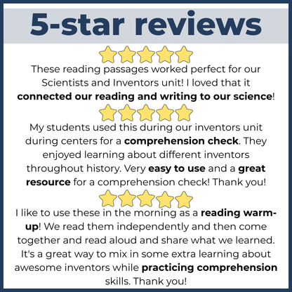 Famous Inventors Reading Comprehension Passages + Questions