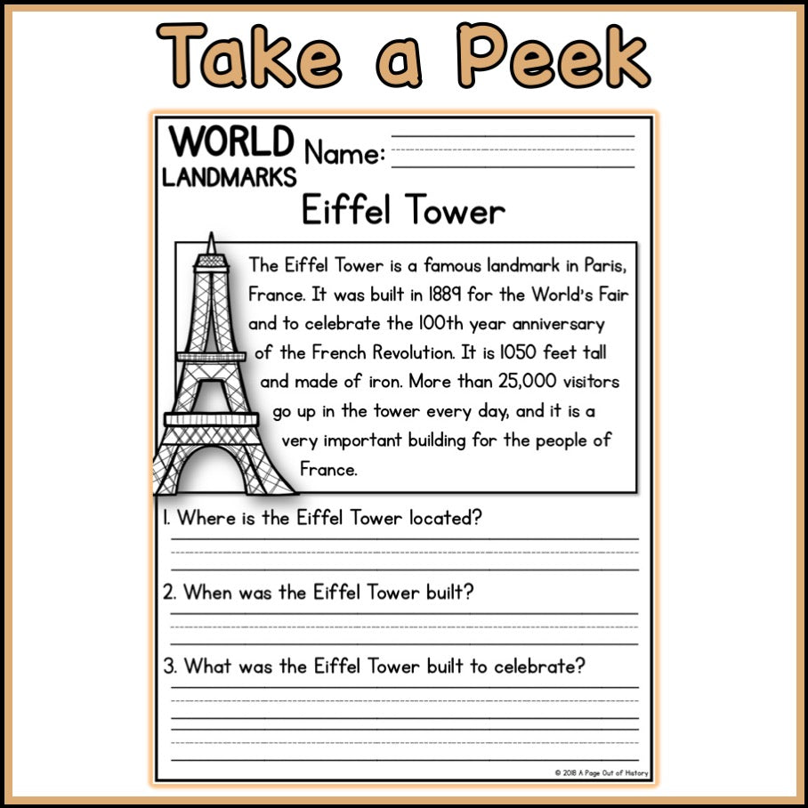 World Landmarks Reading Comprehension Passages + Questions