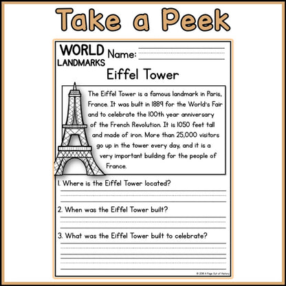 World Landmarks Reading Comprehension Passages + Questions