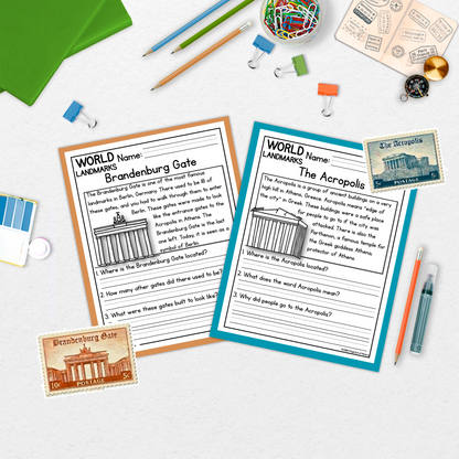 World Landmarks Reading Comprehension Passages + Questions
