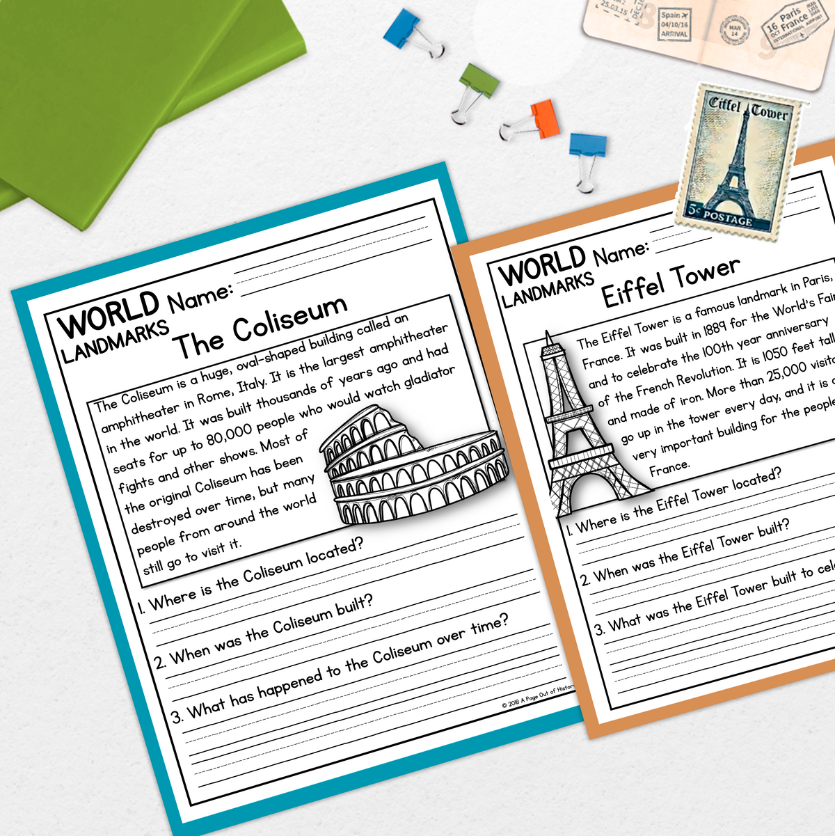 World Landmarks Reading Comprehension Passages + Questions