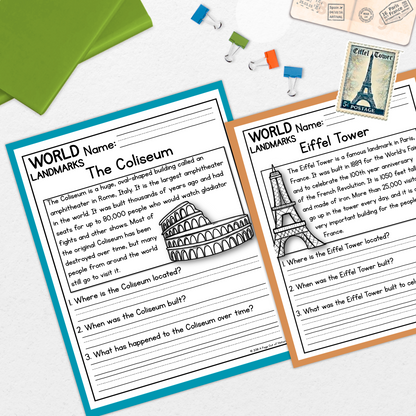 World Landmarks Reading Comprehension Passages + Questions