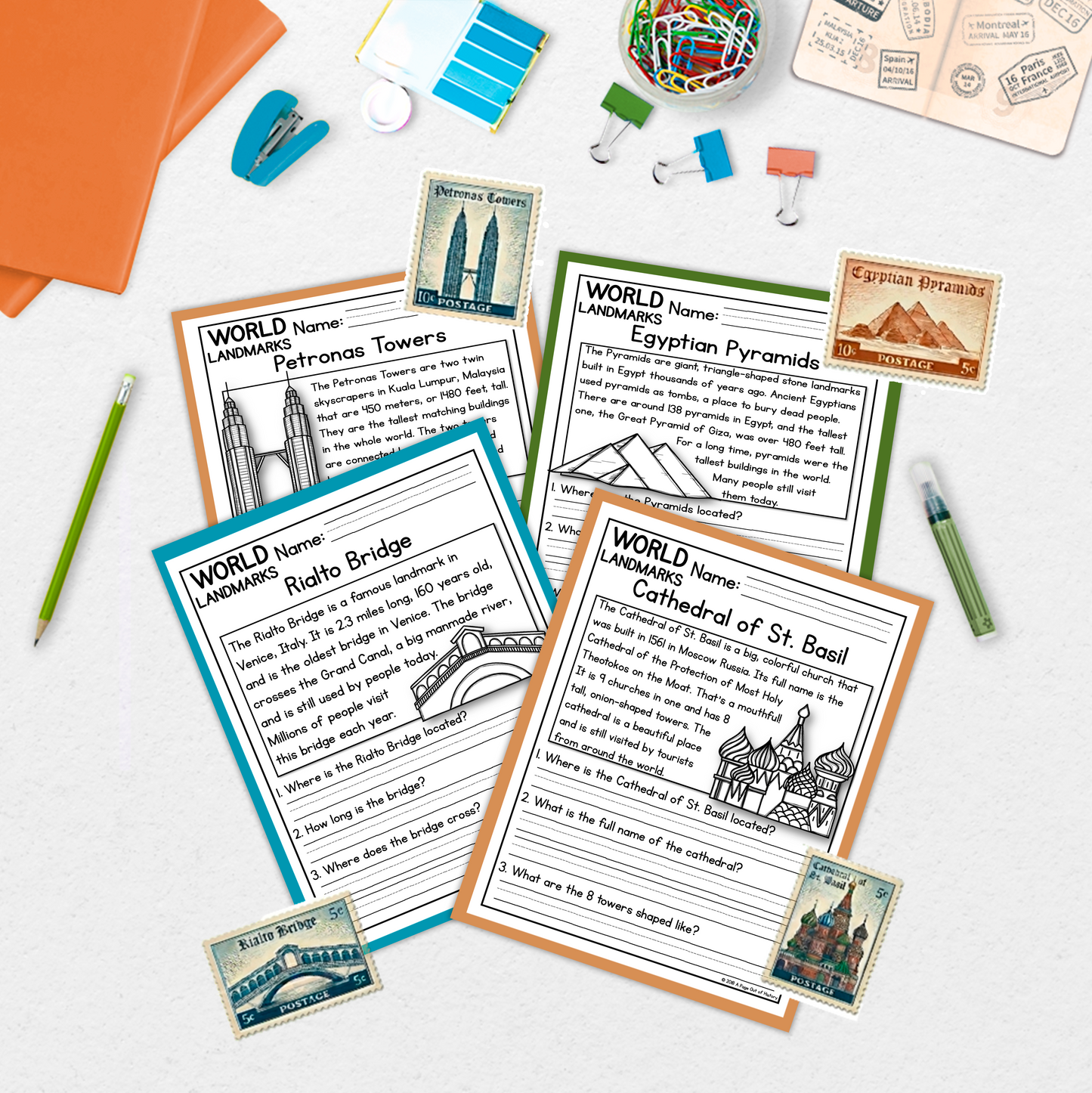 World Landmarks Reading Comprehension Passages + Questions