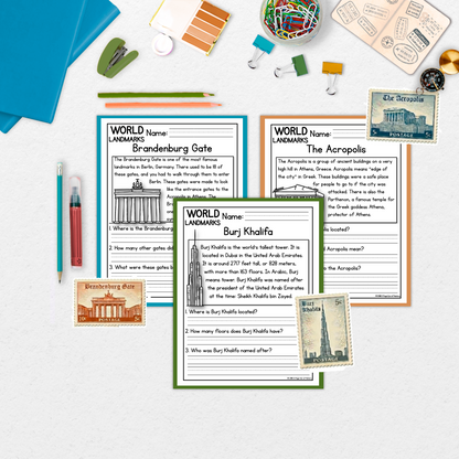 World Landmarks Reading Comprehension Passages + Questions