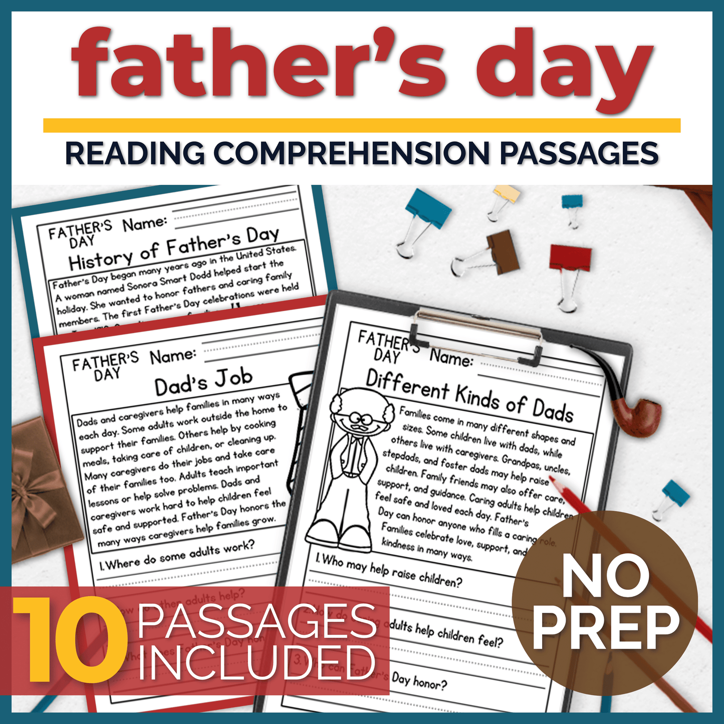 Father's Day Reading Comprehension Passages + Questions
