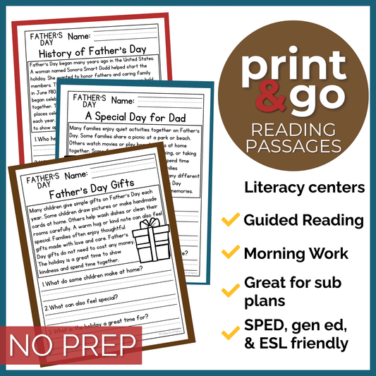 Father's Day Reading Comprehension Passages + Questions