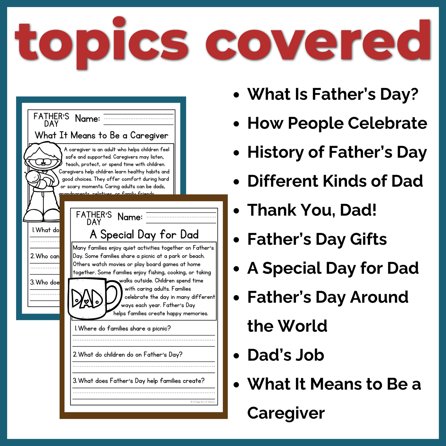 Father's Day Reading Comprehension Passages + Questions