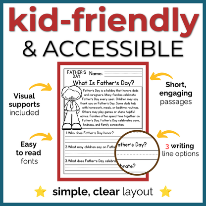 Father's Day Reading Comprehension Passages + Questions
