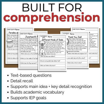 Father's Day Reading Comprehension Passages + Questions