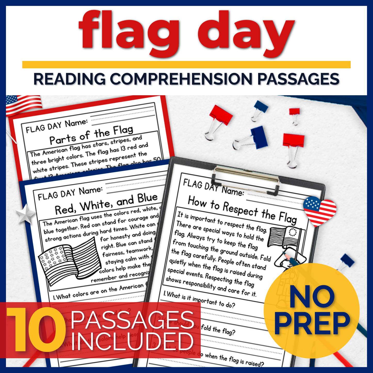 Flag Day Reading Comprehension Passages + Questions
