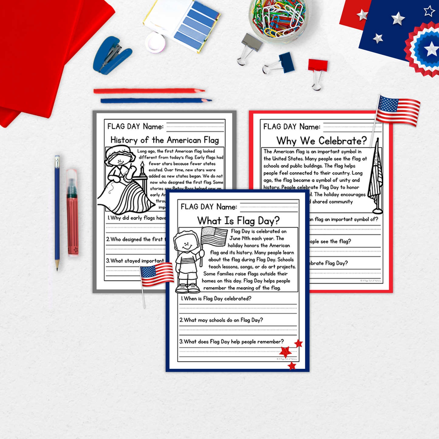 Flag Day Reading Comprehension Passages + Questions