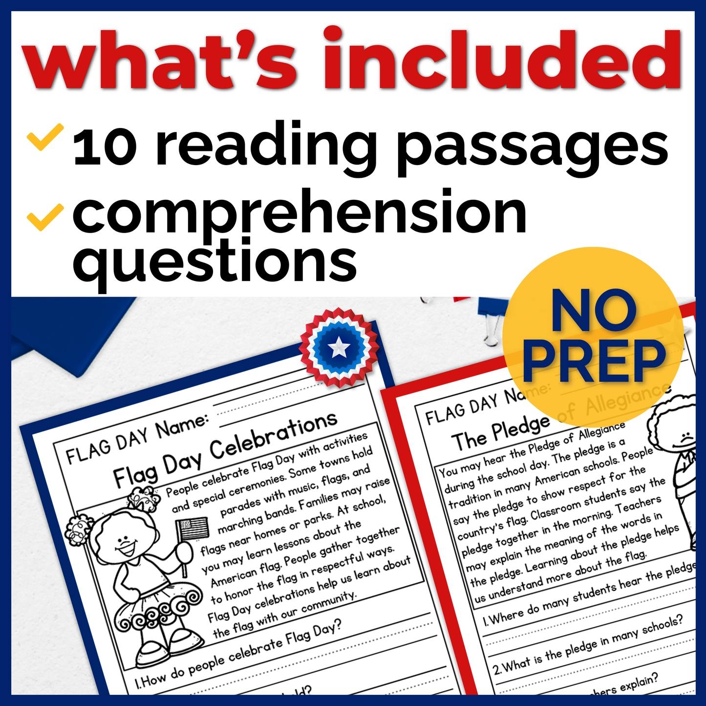 Flag Day Reading Comprehension Passages + Questions