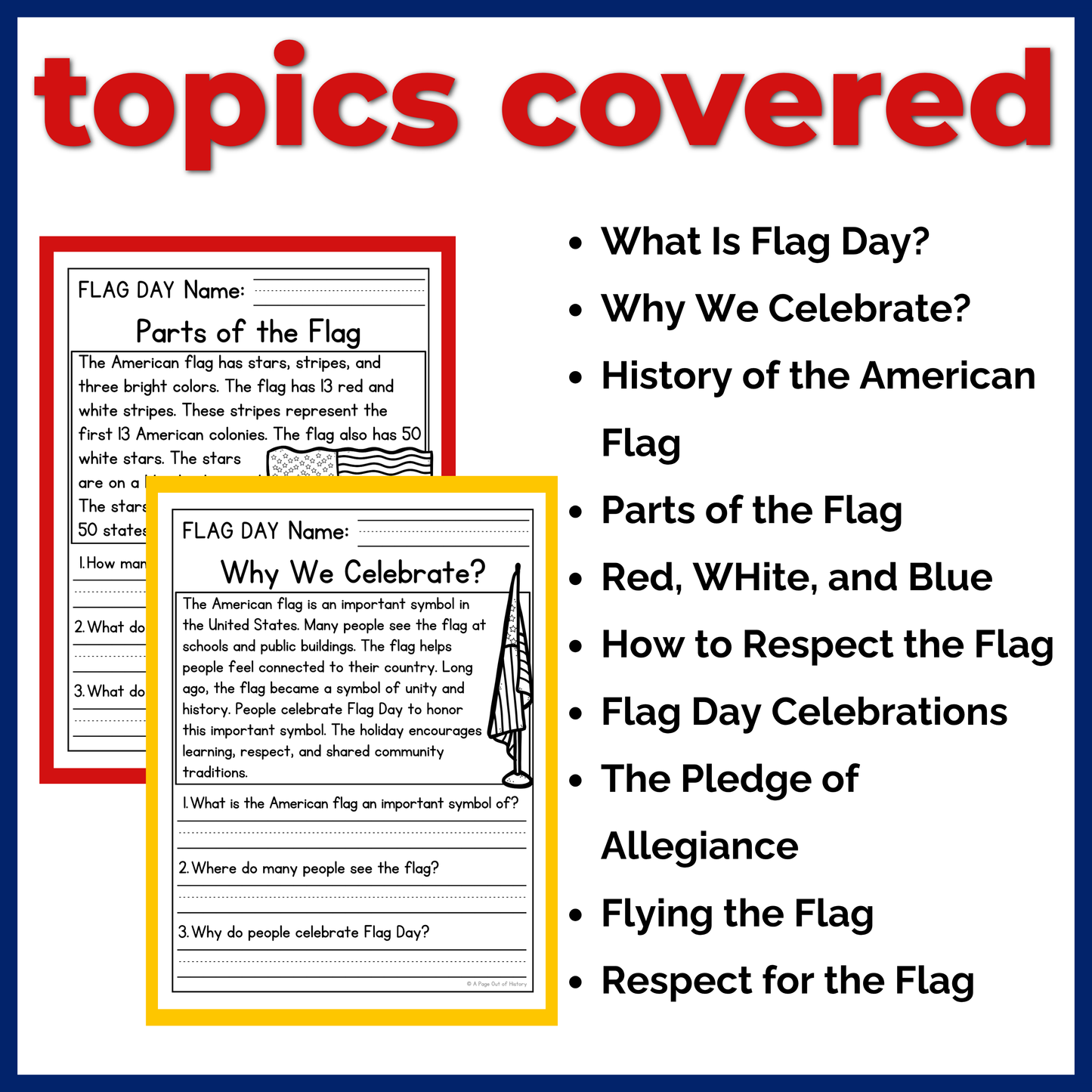 Flag Day Reading Comprehension Passages + Questions