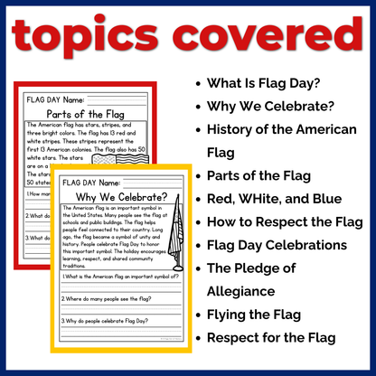 Flag Day Reading Comprehension Passages + Questions