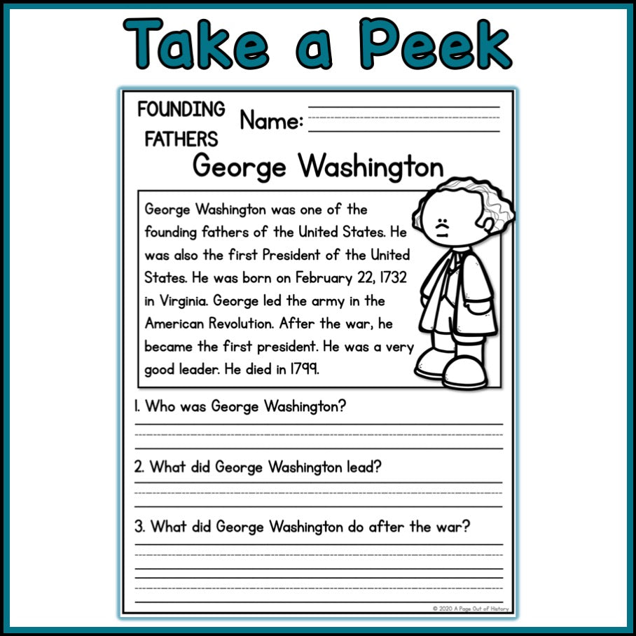Founding Fathers Reading Comprehension Passages + Questions