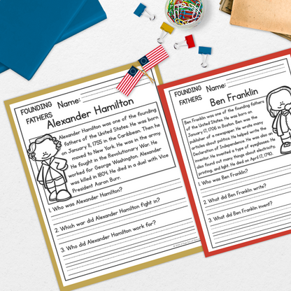 Founding Fathers Reading Comprehension Passages + Questions