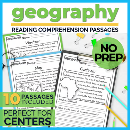 Geography Reading Comprehension Passages + Questions