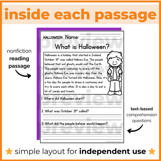 Halloween Reading Comprehension Passages + Questions