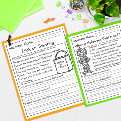 Halloween Reading Comprehension Passages + Questions