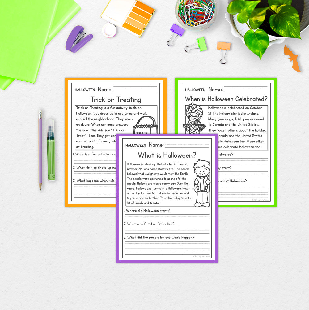 Halloween Reading Comprehension Passages + Questions