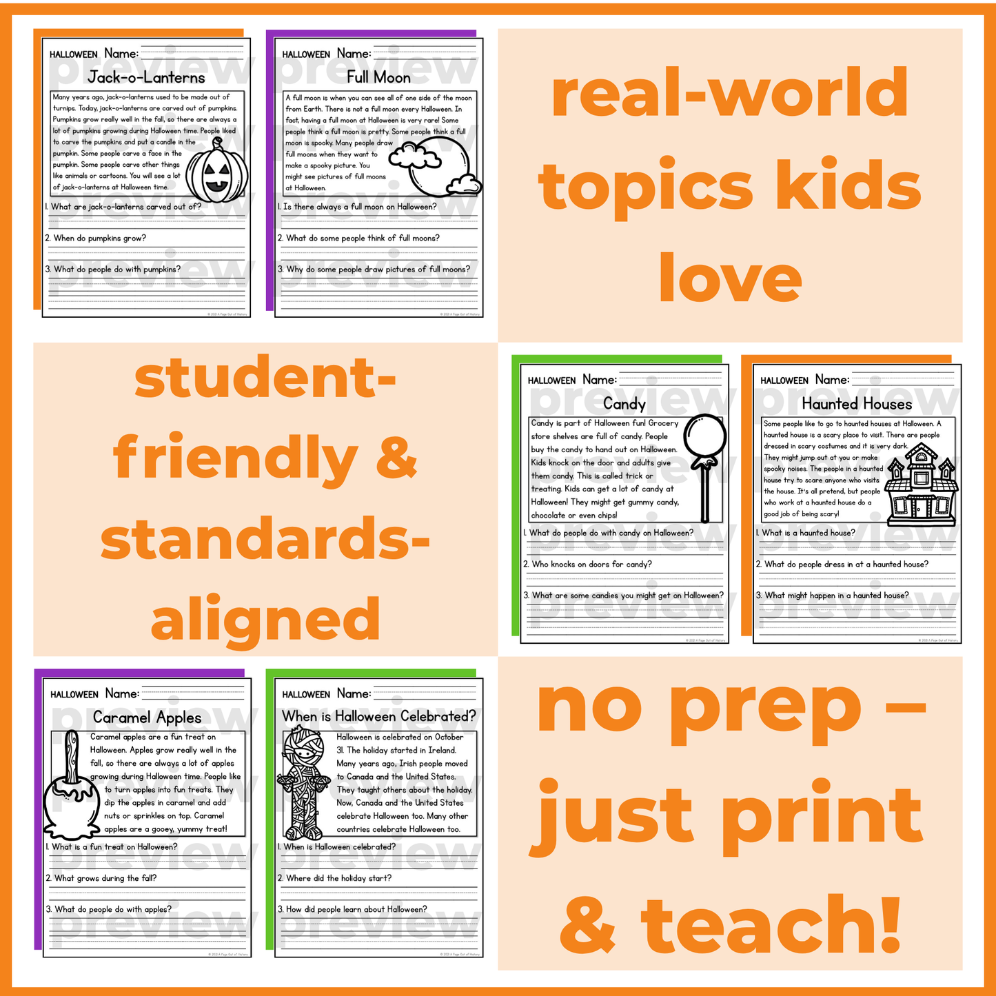 Halloween Reading Comprehension Passages + Questions