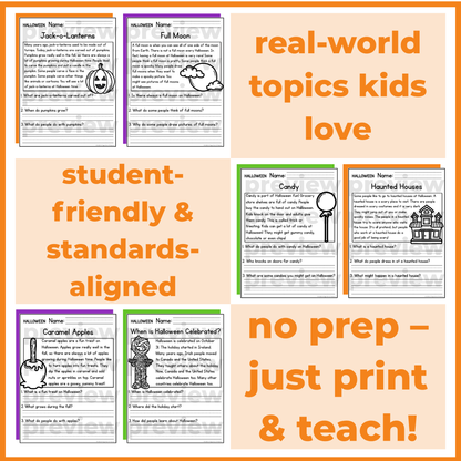 Halloween Reading Comprehension Passages + Questions