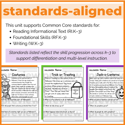 Halloween Reading Comprehension Passages + Questions
