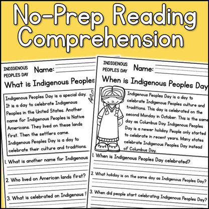 Indigenous Peoples Day Reading Comprehension Passages + Questions