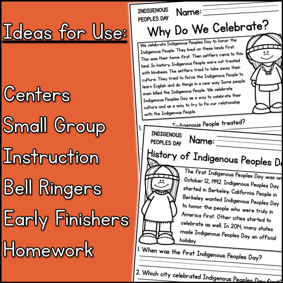 Indigenous Peoples Day Reading Comprehension Passages + Questions