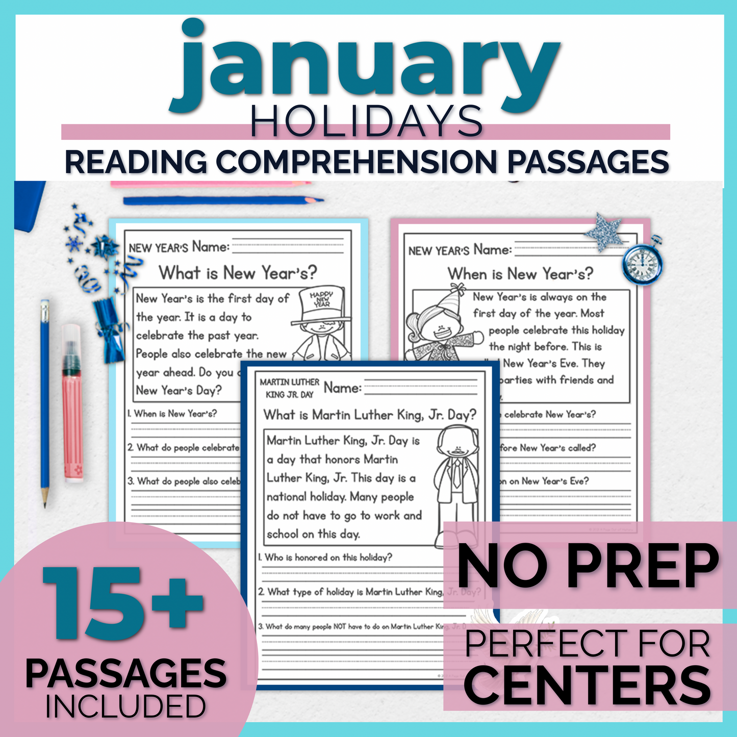 January Holidays Reading Comprehension Passages + Questions