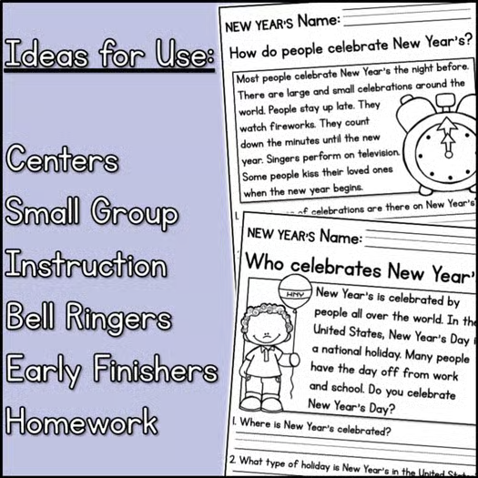 January Holidays Reading Comprehension Passages + Questions