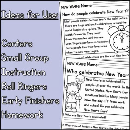 January Holidays Reading Comprehension Passages + Questions