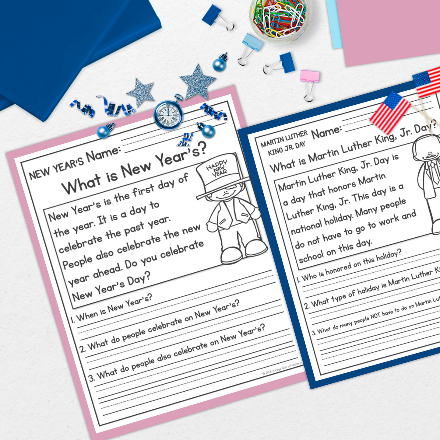 January Holidays Reading Comprehension Passages + Questions