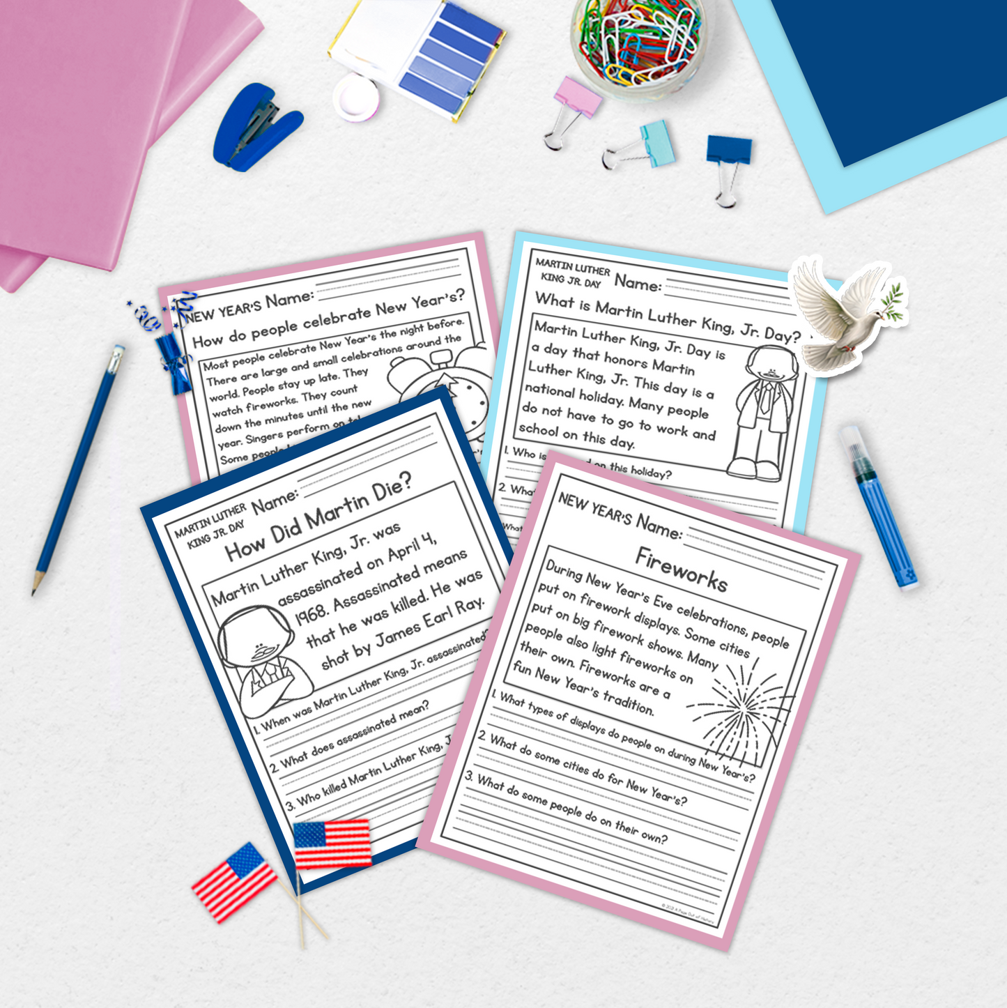 January Holidays Reading Comprehension Passages + Questions