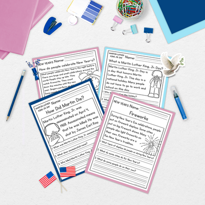 January Holidays Reading Comprehension Passages + Questions