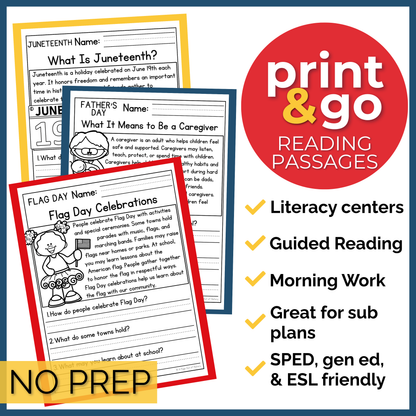 June Holidays Reading Comprehension Passages+Questions