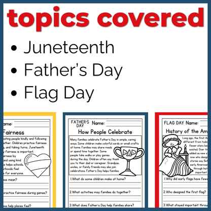 June Holidays Reading Comprehension Passages+Questions