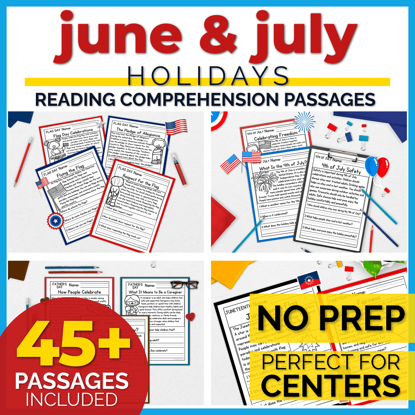 June & July Holidays Reading Comprehension Passages + Questions