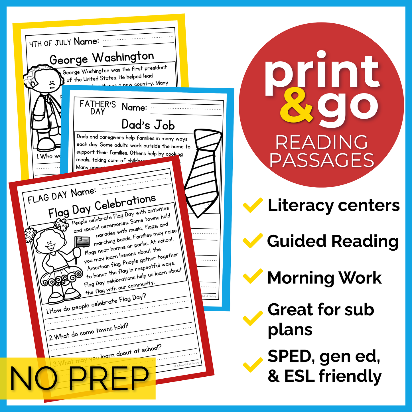 June & July Holidays Reading Comprehension Passages + Questions