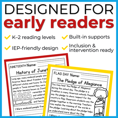 June & July Holidays Reading Comprehension Passages + Questions
