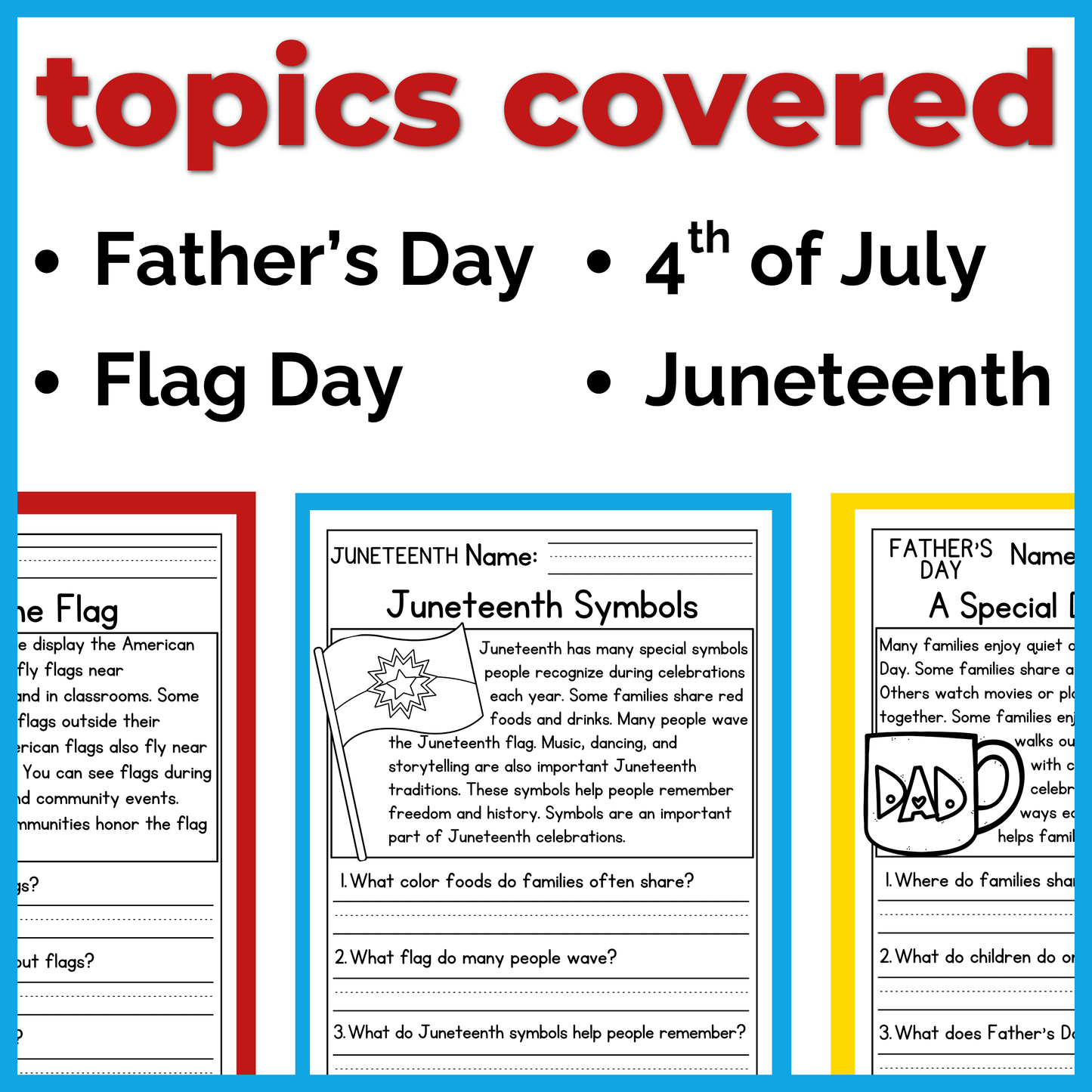 June & July Holidays Reading Comprehension Passages + Questions