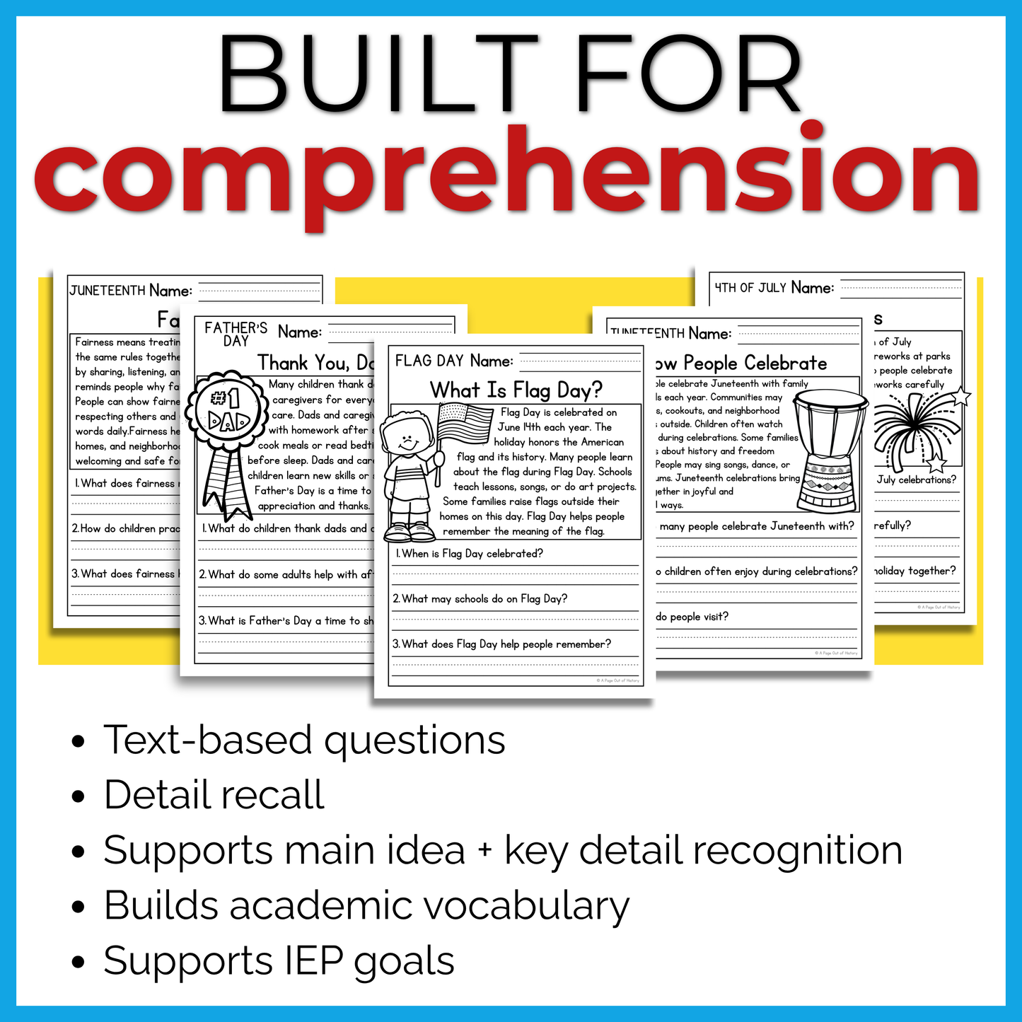 June & July Holidays Reading Comprehension Passages + Questions