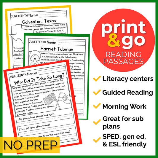 Juneteenth Reading Comprehension Passages + Questions